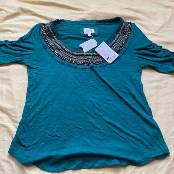 Anthropologie Tops - Anthropologie Deletta | Embellished Scoop Neck Top | Teal | NWT